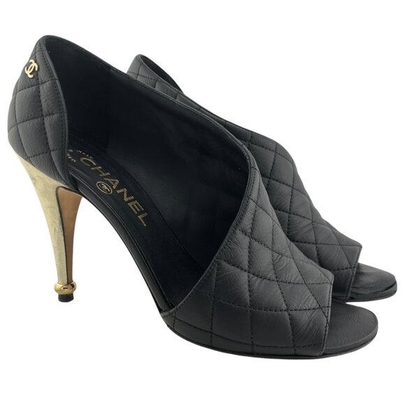 CHANEL Quilted Leather Peep Toe D'Orsay Stiletto Pumps (EU 38) - Picture 13 of 14
